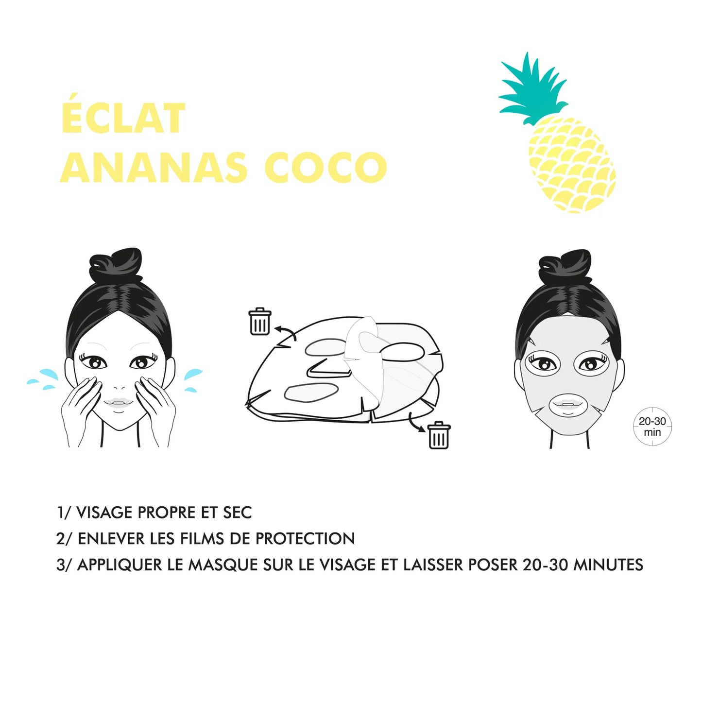 Masque Fruit collection visage en bio-cellulose - Eclat - Ananas coco - INUWET