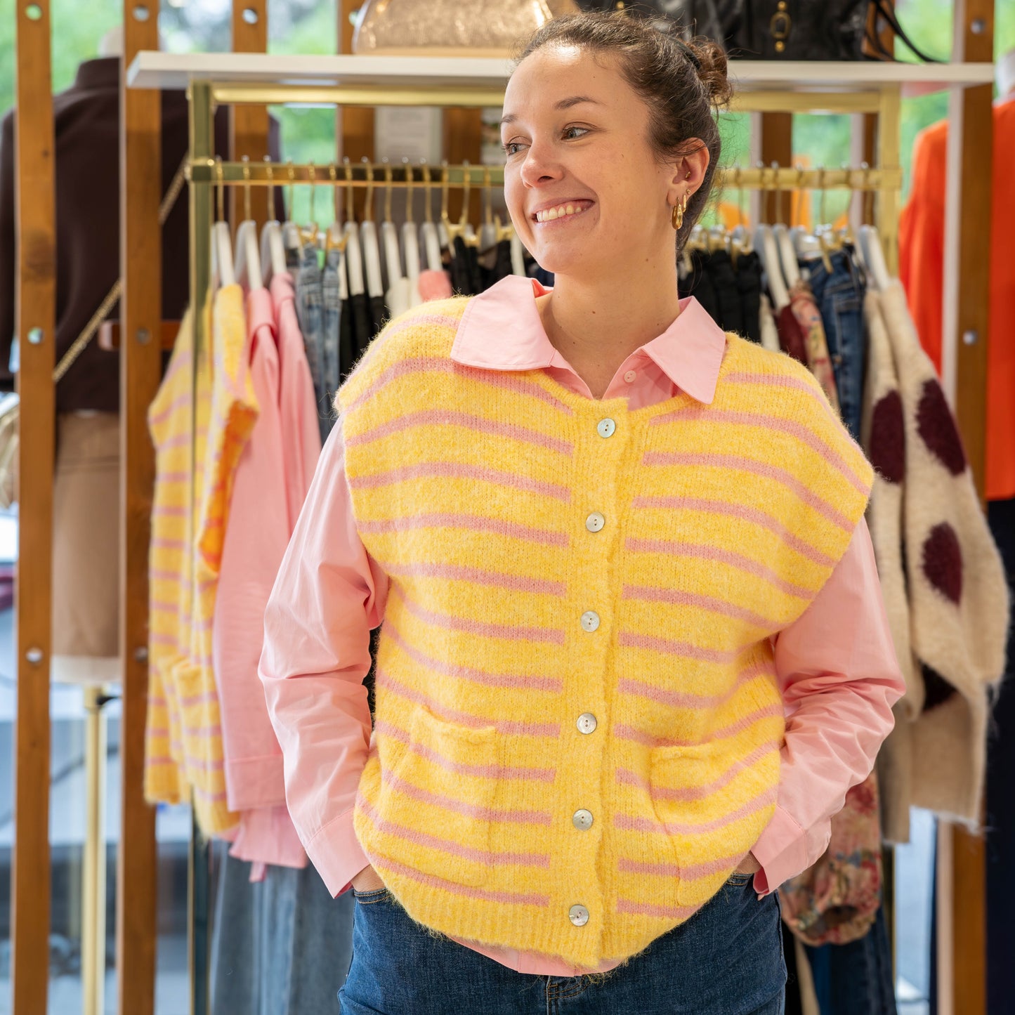Gilet rayure jaune et rose - MUSY MUSE