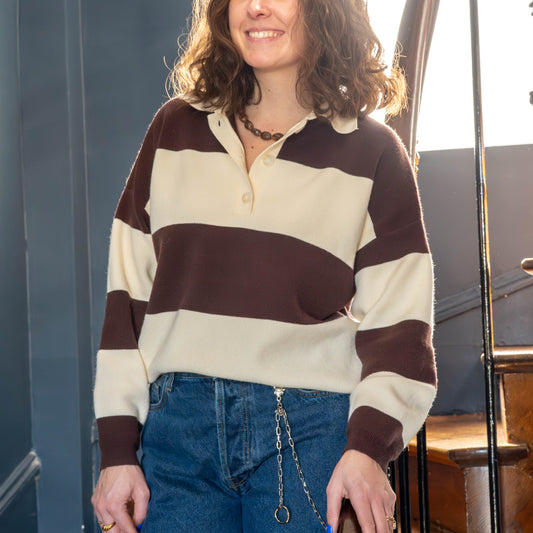 Pull à rayures Marron et Ecru - MUSY MUSE