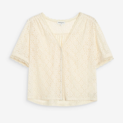 Blouse manches courtes en dentelle Ecru Vicky - GRACE & MILA