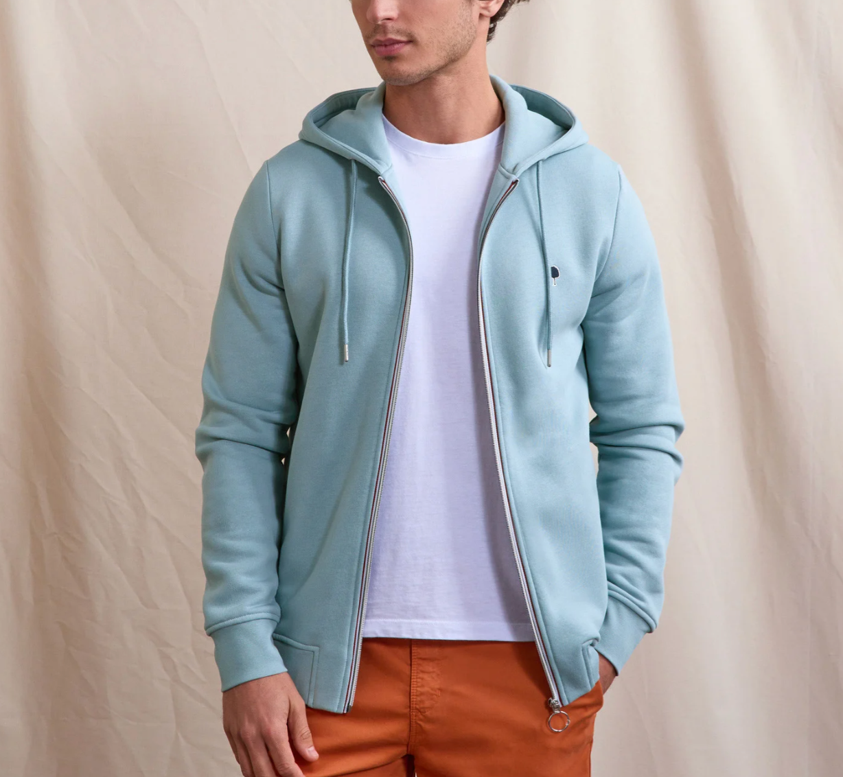 Sweat capuche à zip Bleu ciel Mesnil - FAGUO