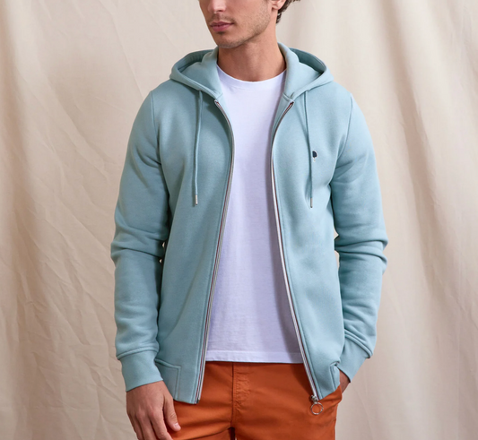 Sweat capuche à zip Bleu ciel Mesnil - FAGUO