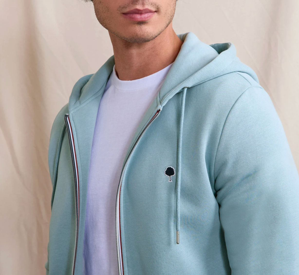 Sweat capuche à zip Bleu ciel Mesnil - FAGUO