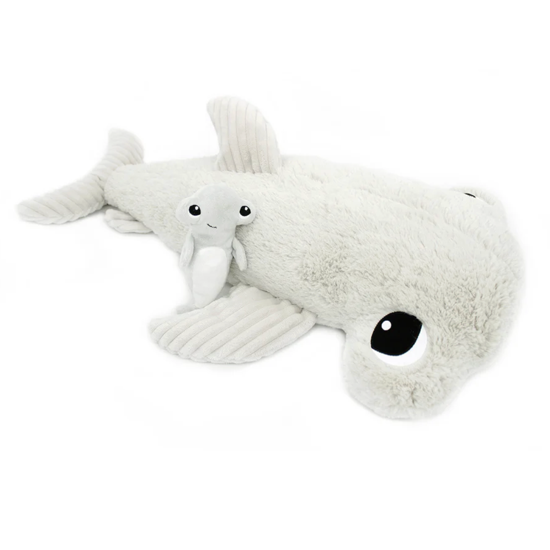 Peluche requin marteau Clou maman et son bébé gris clair Les Ptipotos - LES DEGLINGOS