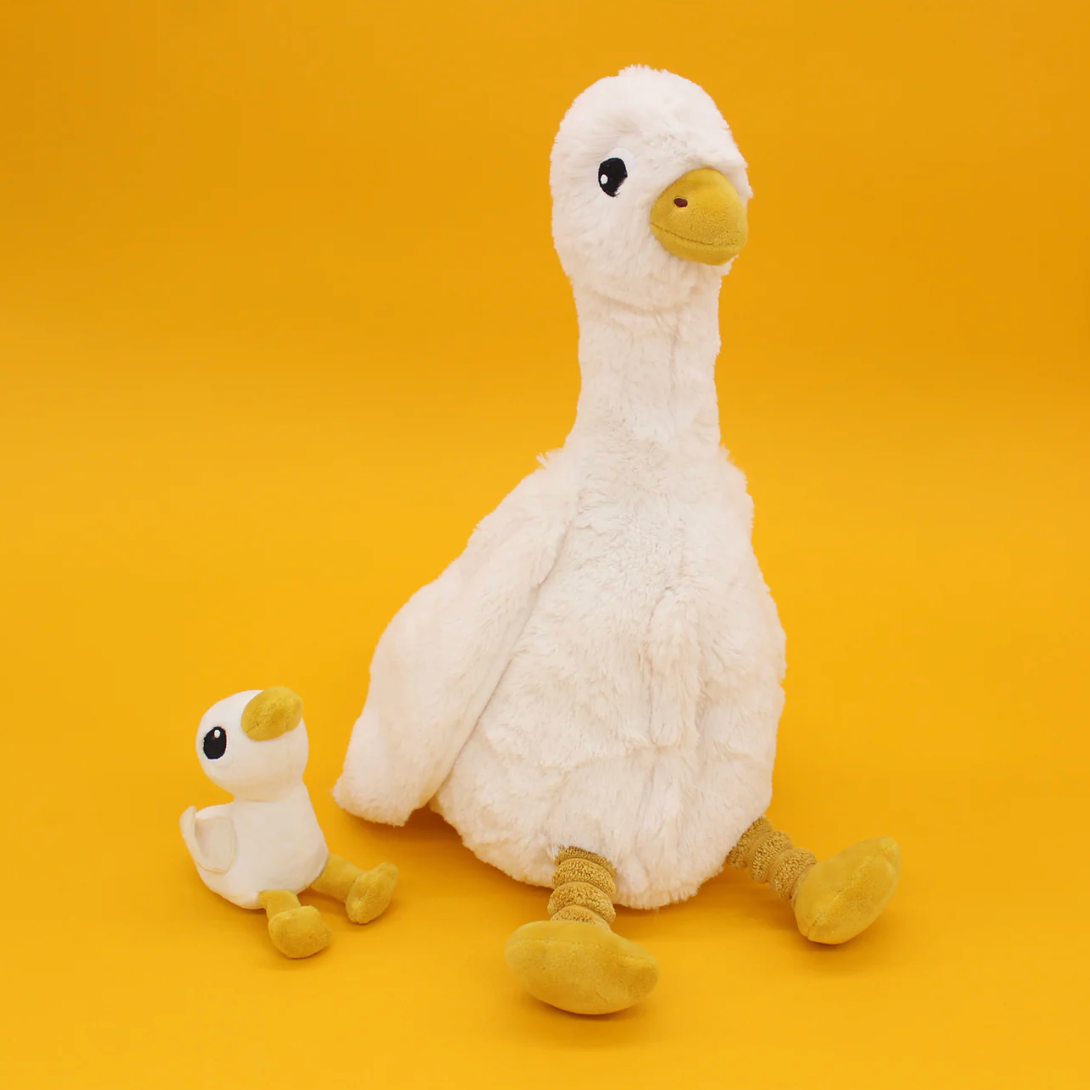 Peluche oie Jébongou maman et son bébé blanc Les Ptipotos - LES DEGLINGOS