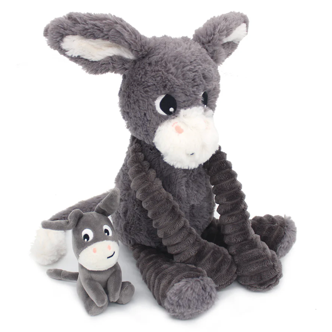 Peluche âne Poitou maman et son bébé gris Les Ptipotos - LES DEGLINGOS