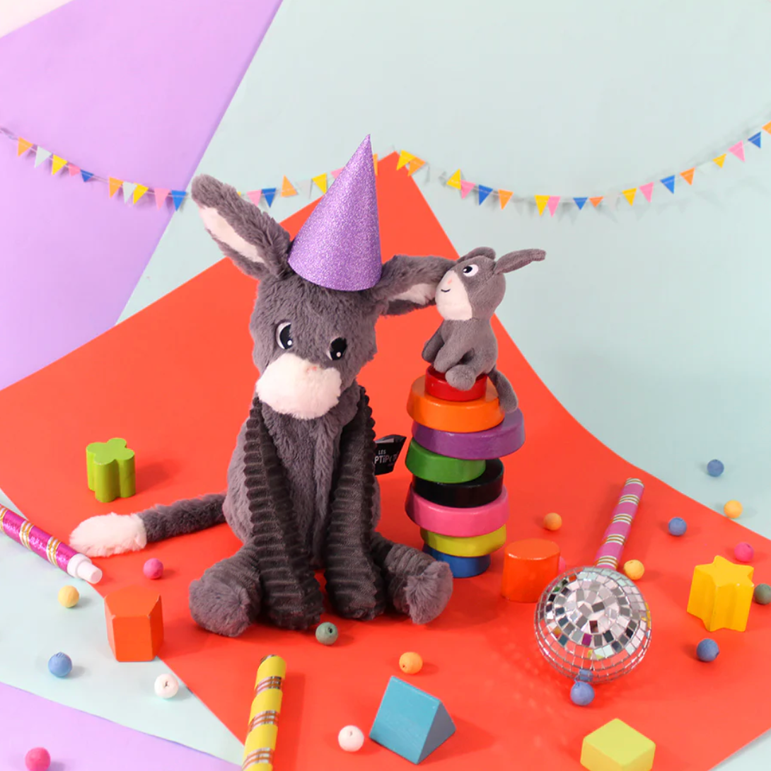 Peluche âne Poitou maman et son bébé gris Les Ptipotos - LES DEGLINGOS