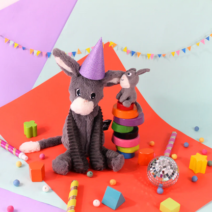 Peluche âne Poitou maman et son bébé gris Les Ptipotos - LES DEGLINGOS
