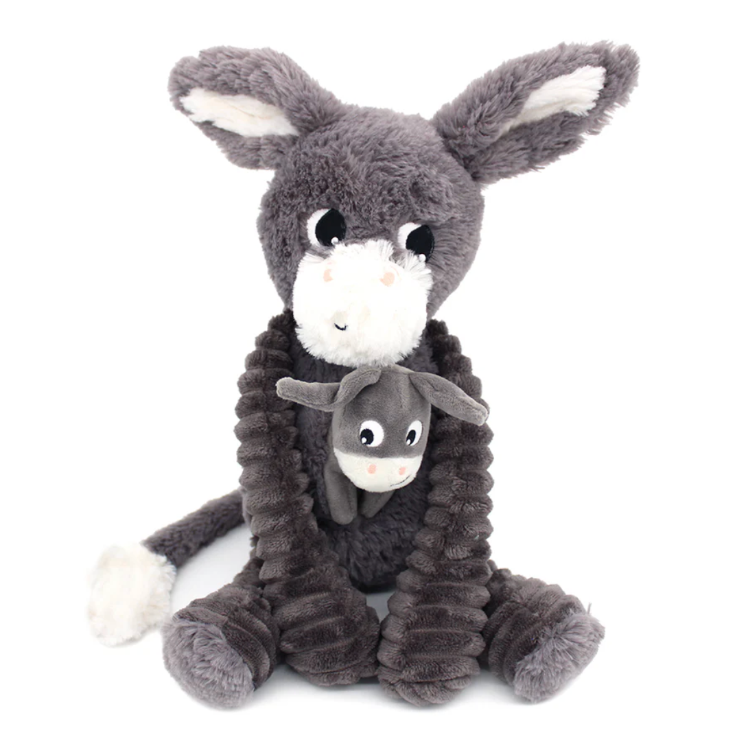 Peluche âne Poitou maman et son bébé gris Les Ptipotos - LES DEGLINGOS