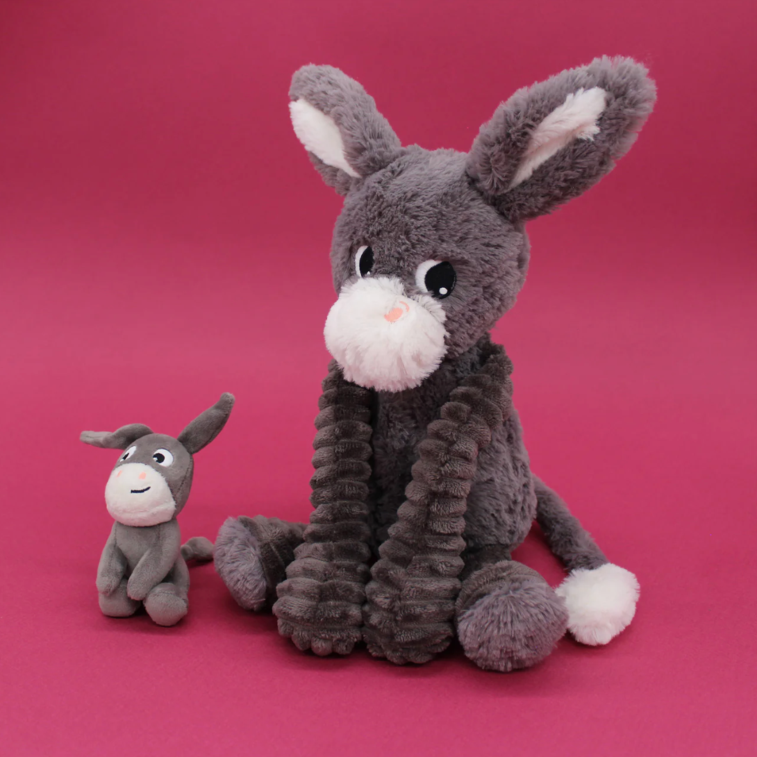 Peluche âne Poitou maman et son bébé gris Les Ptipotos - LES DEGLINGOS