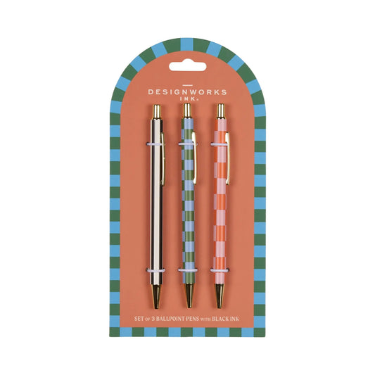 Lot de 3 stylos stripes & checks - DESIGNWORKS