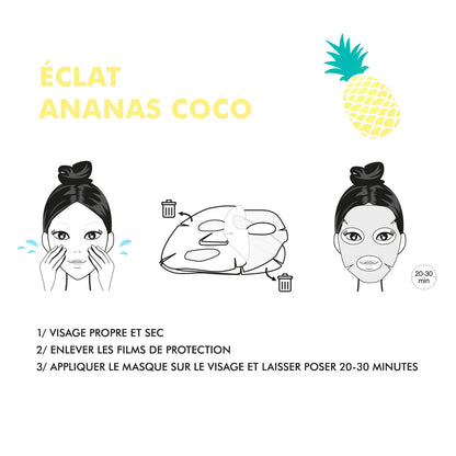 Masque Fruit collection visage en bio-cellulose - Eclat - Ananas coco - INUWET